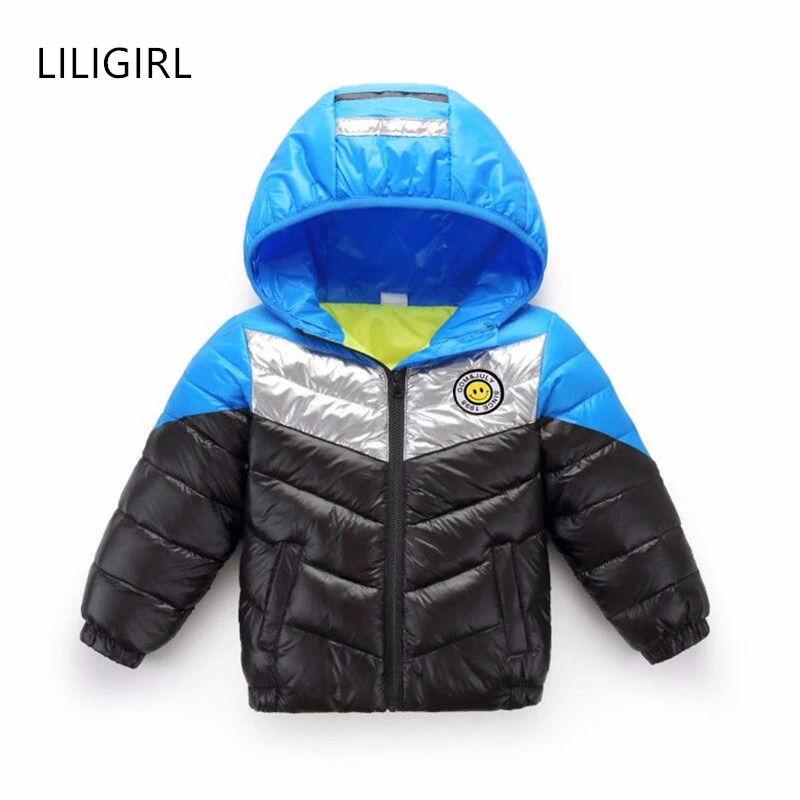 LILIGIRL/пуховая хлопковая куртка с капюшоном для мальчиков теплое пальто в полоску