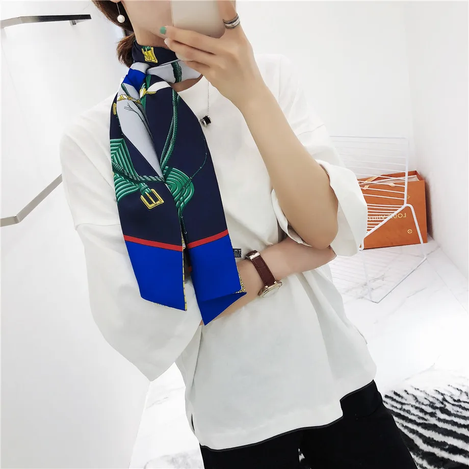 

160cm Luxury Brand New Design Belt Chain Twill Scarf Double-deck Women Scarf Tie Head Silk Scarves Wraps Neckerchief For Ladies