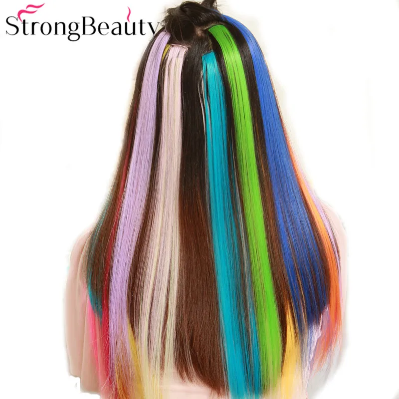 StrongBeauty женские цветные удлиненные волосы 50 см Синтетические прямые накладные на