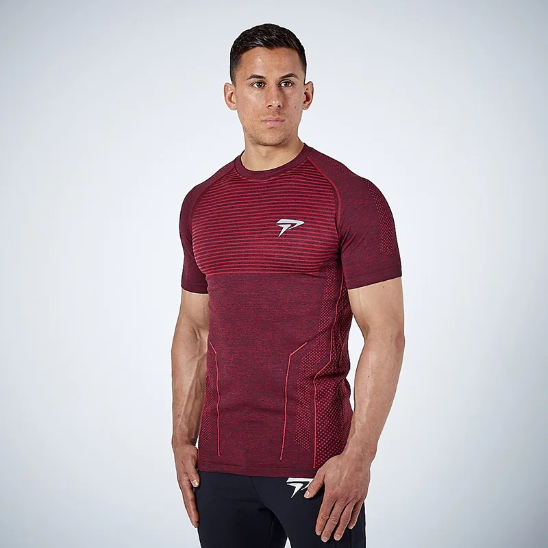 Red Sport shirt men Спортивная Мужская футболка, топы для фитнеса, Рашгард, Мужская сухая футболка для бега, Спортивная футболка для спортзала, тренировки, облегающая футболка для тренировок - Цвет: Red Sport shirt men