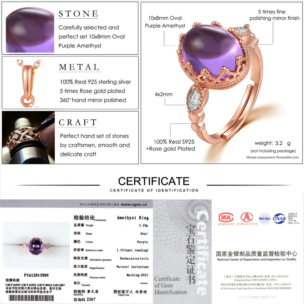 Женское кольцо Ламон 3.5ct 10х8 мм 100% натуральный аметист 925 пробы серебро ювелирное
