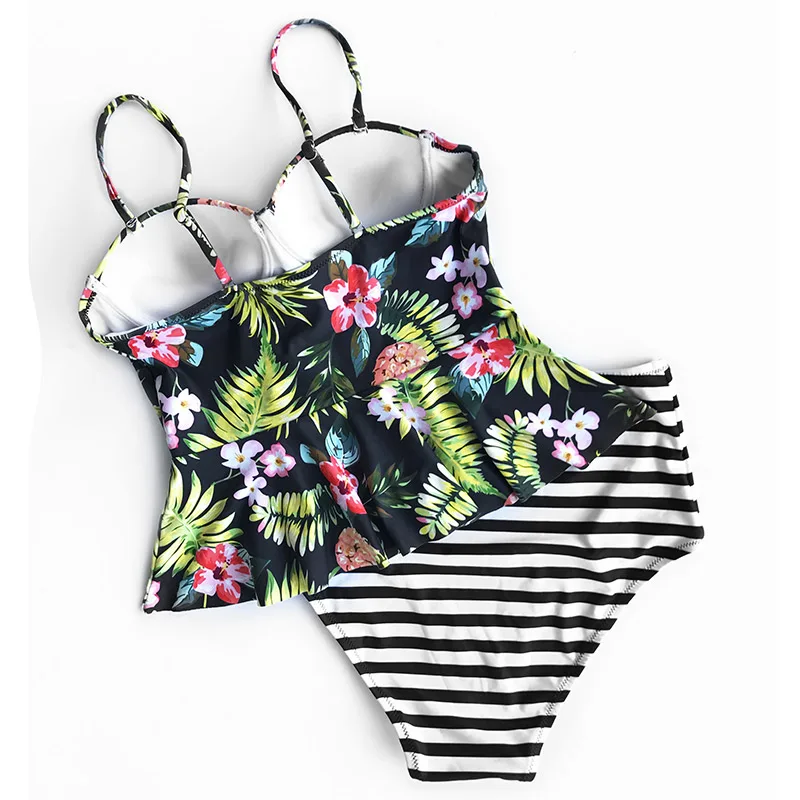Tanikini cupshe женщины цветочный печати falbala бикини установить купальники женский sexy