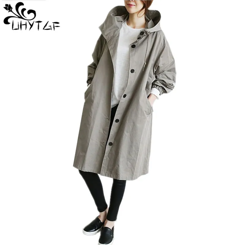 

UHYTGF 2021 Spring Autumn Trench Coats Women's Loose Size 4XL Tops Outerwear Female Fashion Medium Long Windbreaker Woman's 314