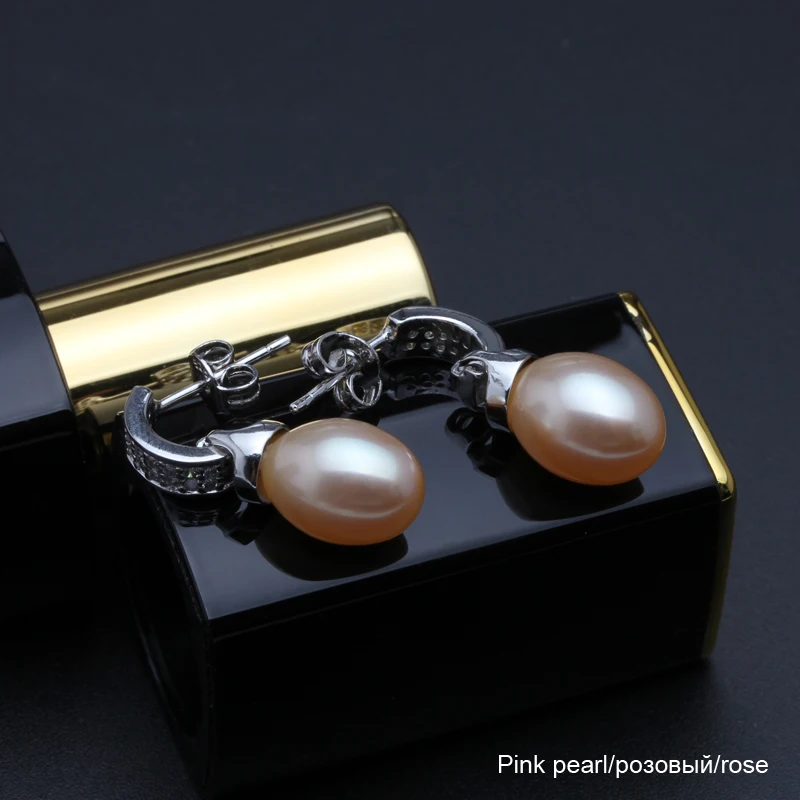 pink pearl Earrings Модные натуральные белые розовые фиолетовые серые черные серьги из пресноводного жемчуга Свадебные серебряные жемчужные серьги 925 пробы женские вечерние подарки - Цвет камня: pink pearl Earrings
