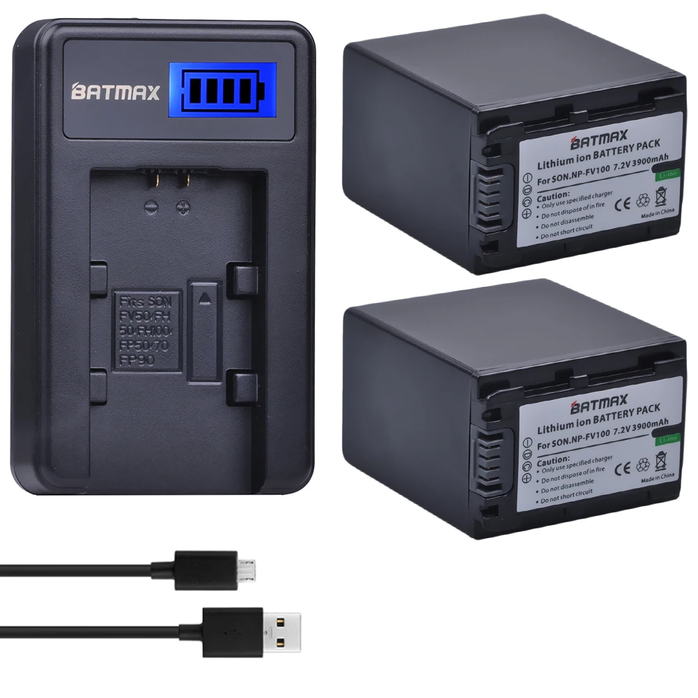 2 шт. 3900 мАч NP FV100 Батарейки + ЖК дисплей USB Зарядное устройство для Sony FV30 FV50 FV70 SX83E