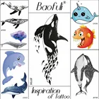 Водонепроницаемые Детские татуировки Baofuli Black Dolphin Whale, Детские Временная наклейка с рисунком из мультфильма океанская рыба, фальшивые татуировки