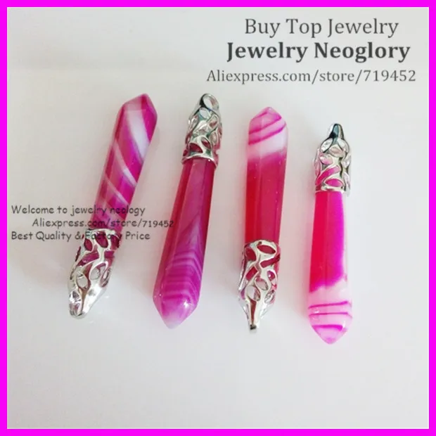 

10pcs Natural Rose Stripe Stone Gems Stones Hexagon Point Reiki Chakra Pendant Necklace Earrings Beads Jewelry Silver Plated