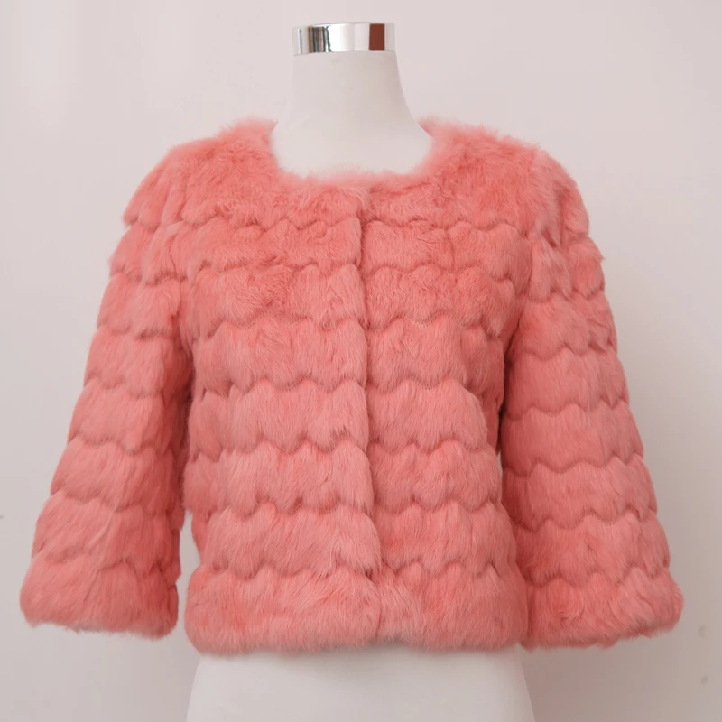 2017 весенние и осенние женские куртки из натурального кроличьего меха с круглым