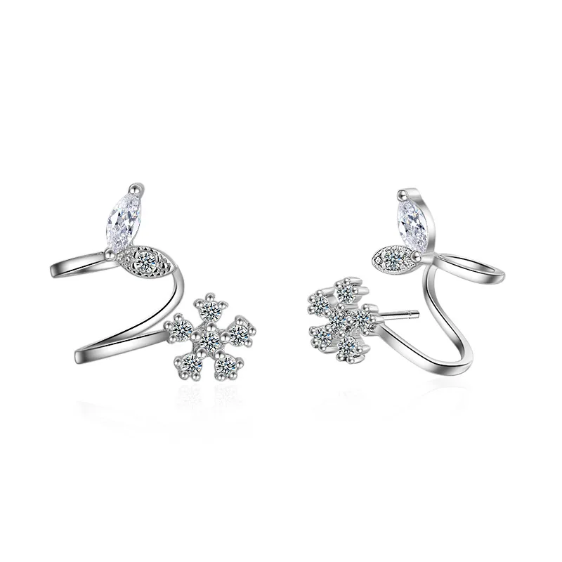 

100% 925 Sterling Silver Hot Sell Snow Flower Crystal Ladies'stud Earrings Women Anti Allergy Jewelry Wholesale Birthday Gift