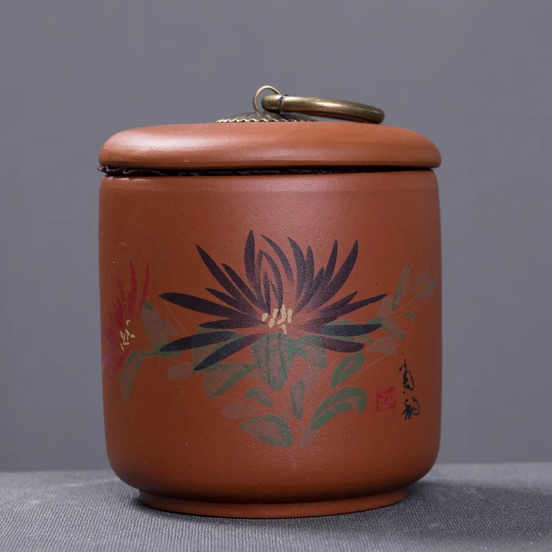 Chrysanthemum Мини фиолетовые глиняные чайные банки с крышкой, различные цвета, банка для конфет, кофе, запечатанный горшок, контейнер для сухих фруктов, баночки для хранения специй - Цвет: Chrysanthemum