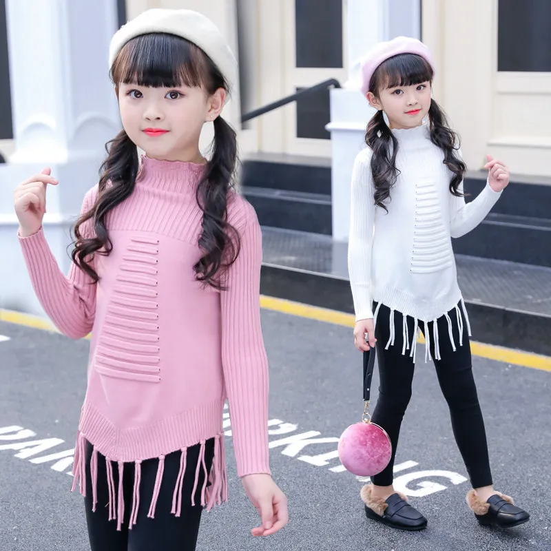 2019 осенне зимние свитера для девочек Корейская одежда с оборками трикотажная