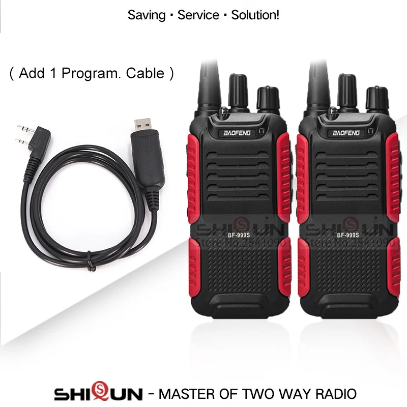 Add 1 Program. Cable 2 шт Baofeng BF-999S Plus Walkies Uhf band военный уровень двухсторонний радиоприемопередатчик для безопасности, отеля, ветчины BF999s обновление 888s - Цвет: Add 1 Program. Cable