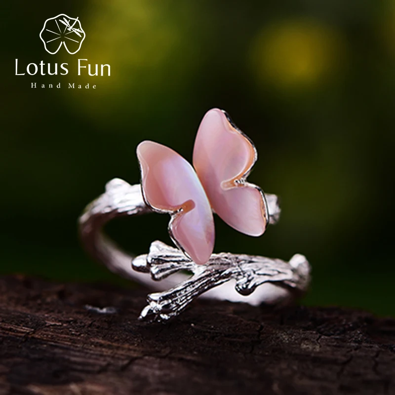 Lotus Fun Настоящее 925 пробы Серебряное натуральное оригинальное дизайнерское ювелирное изделие ручной работы Милая бабочка на ветке женские Кольца Bijoux