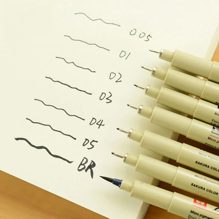 9 шт./лот Sakura Pigma Micron Neelde мягкая кисть Ручка для рисования 005 01 02 03 04 05 08 1 0 искусство