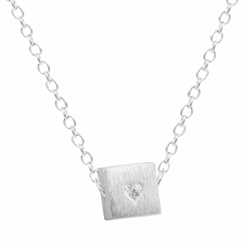 Kinitial серебро геометрические квадратный Cube Цепочки и ожерелья выгравировать