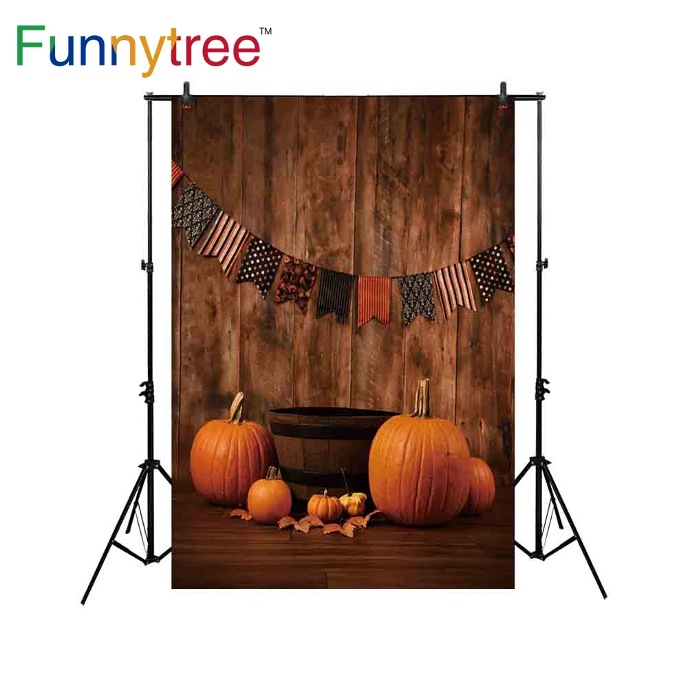 Funnytree backdrop for photo studio Halloween vintage wood wall pumpkin tub flag baby shower photography background photocall |