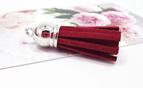 silver wire red 20 шт./партия, 4 см, замша, кисточки, очаровательные, разноцветные, искусственная замша, кожа, кисточка с золотым колпачком CCB для изготовления ювелирных изделий DIY - Цвет: silver wire red