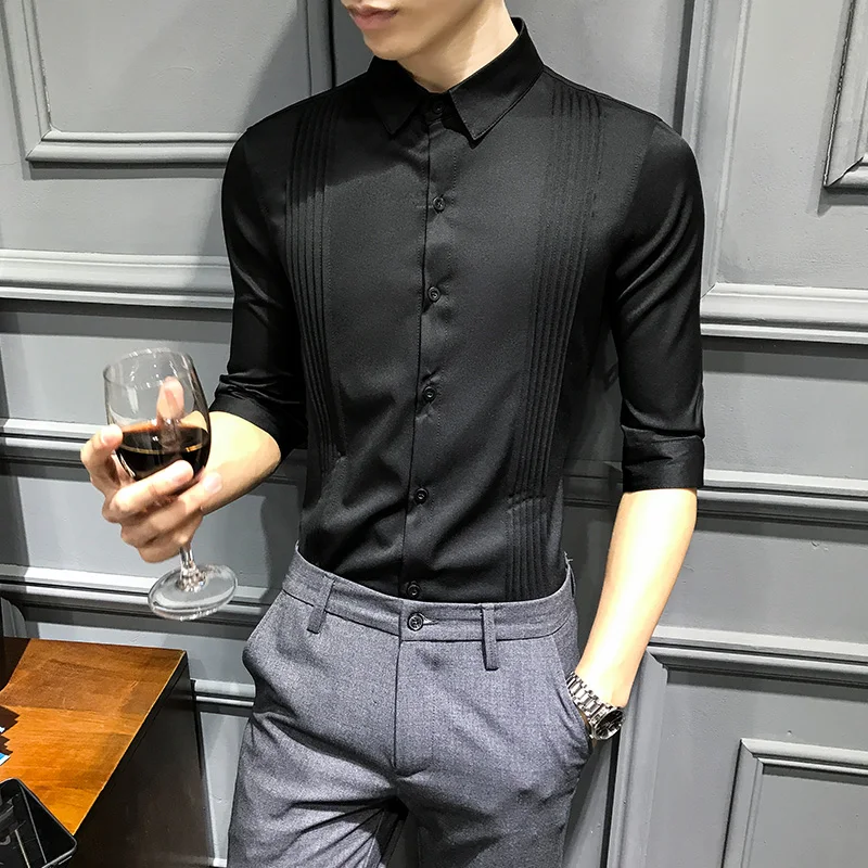 Мужская Однотонная рубашка на пуговицах Camicia Uomo черная красная белая приталенная