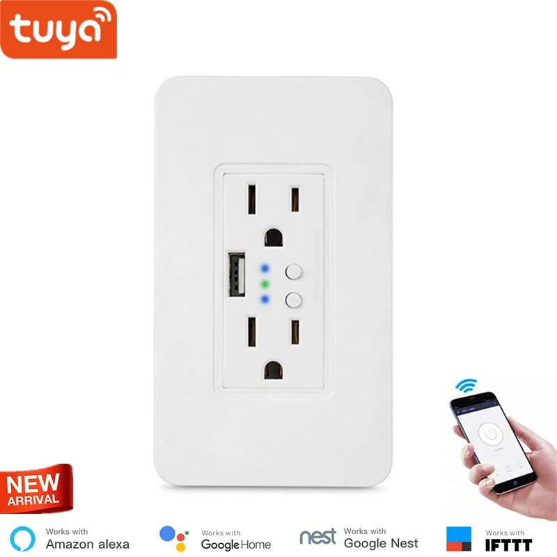 Умная розетка Tuya Smart WIFI с 2 независимыми розетками переменного тока и выходом USB 5 в
