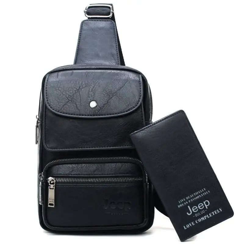 686-8888 Black Мужская заплечная сумка для iPad 9.7" jeep buluo, оранжевая брендовая однолямочная сумка, кожаная слинг-сумка, сумка большого размера на плечевом ремне, все сезоны - Цвет: 686-8888 Black