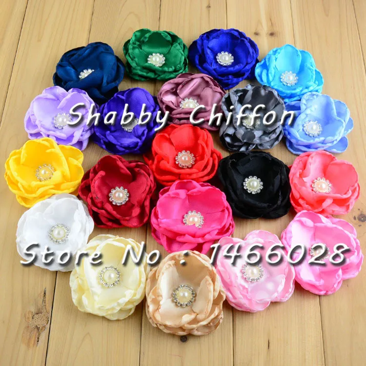 

50 pcs/lot , 8cm singed satin flower , burned satin flowers with pearl , satin shabby flowers hair accessories