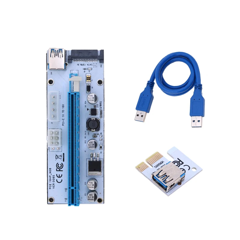 008S PCI E Riser PCIE 1x to 16x riser card 60 см USB 3 0 кабель для передачи данных SATA 6pin 4Pin IDE Molex