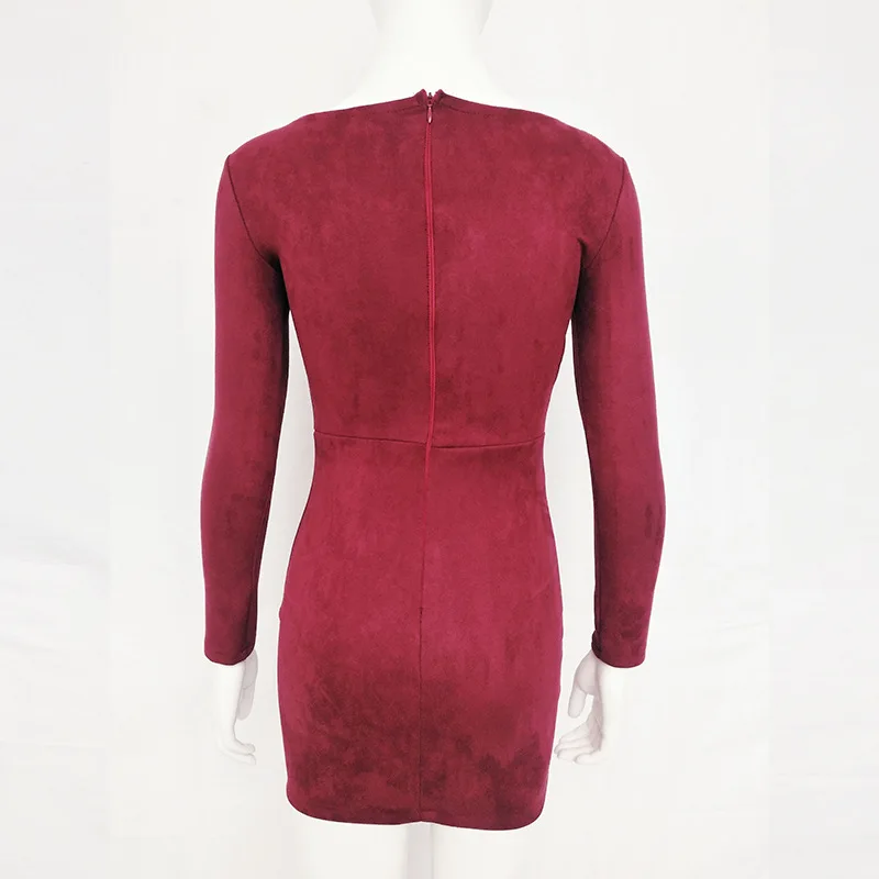 Сексуальный повязку Bodycon Замшевое платье Платья.Осень-зима Для женщин 2018 цепи