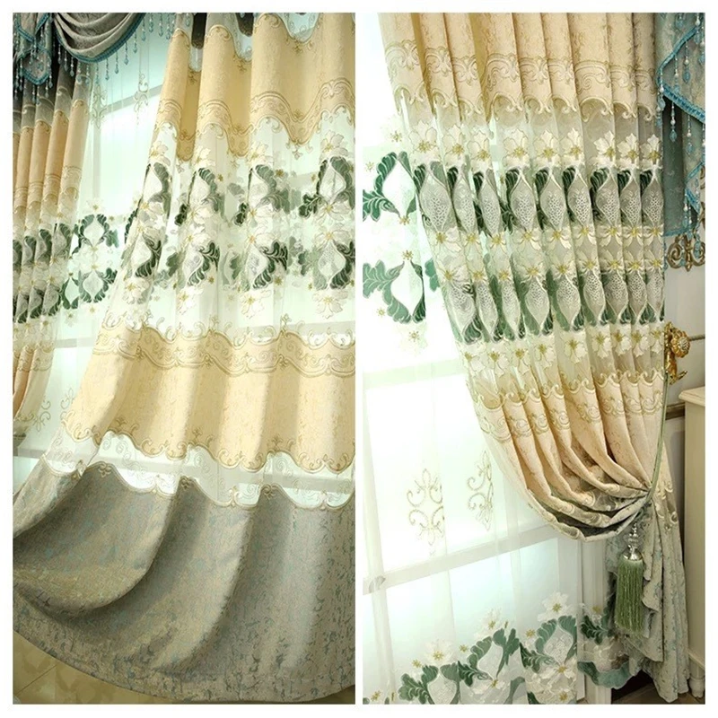 Европейские Роскошные синие декоративные занавески с вышивкой полузатемненные