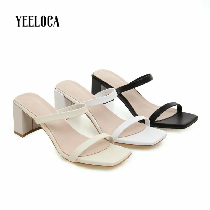 Женские летние шлепанцы YEELOCA 2019 повседневные однотонные черные на квадратном
