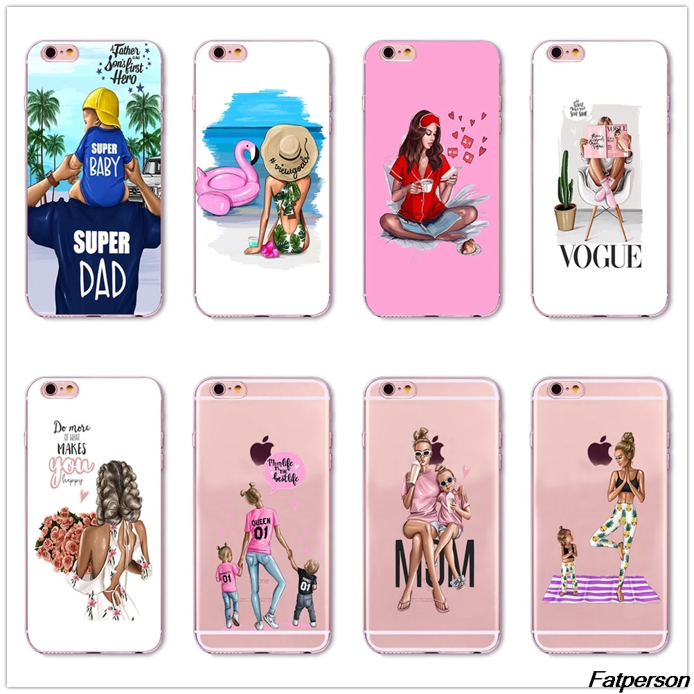 Модные черные коричневые волосы для маленьких мам и девочек королева iPhone 8 7 6 6s plus