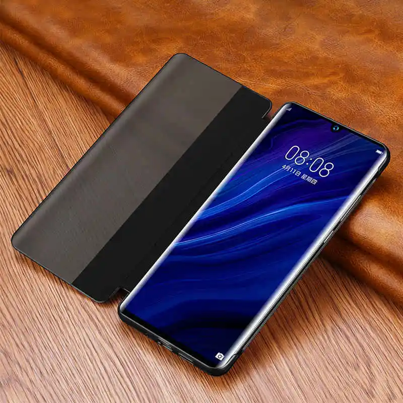 Чехол из натуральной кожи для Huawei P30 Pro чехол Wakeup Window View умный чехлы