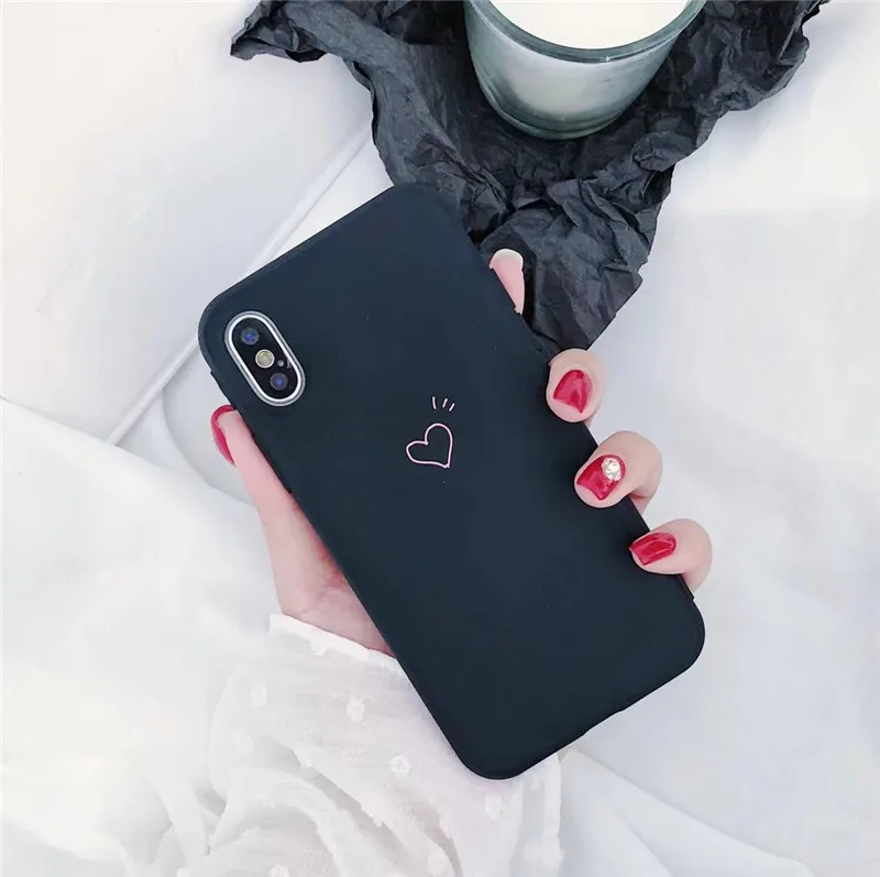 Черный сердце любовь телефона чехол для iPhone X случаи Мода Карамельный Цвет Мягкая