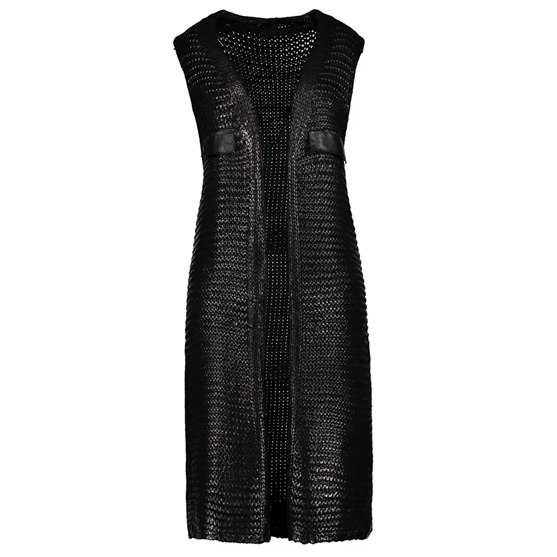 Queenus 2018 New Spring Women Long Vest Jacket Patchwork Straight Pocket Sleeveless Cardigan Bohemia Black Ladies Jackets | Женская