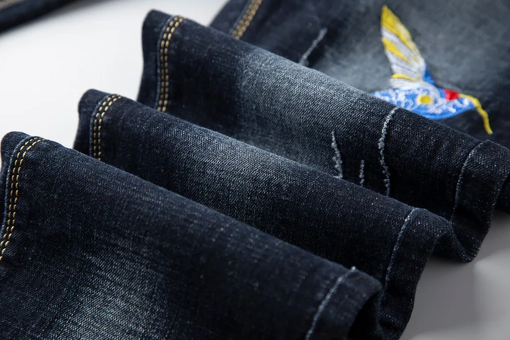 Дизайнерская одежда мужские джинсы стрейч рваные хип хоп джинсы Homme Distressed дизайн мужские тонкие брюки с вышивкой