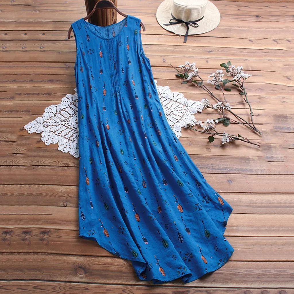 Модные женские платья с круглым вырезом без рукавов сарафан в стиле бохо