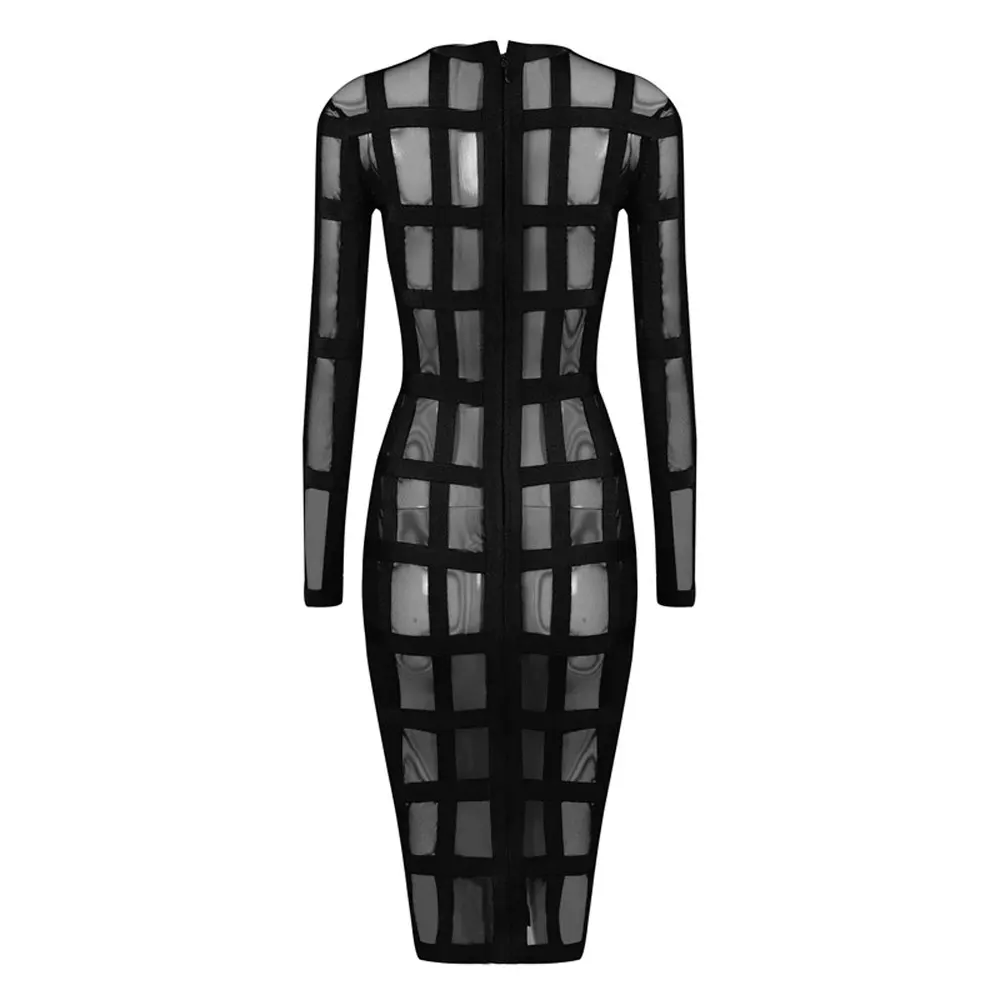 Прозрачное Черное Сетчатое платье длиной до колена из вискозы с длинным рукавом