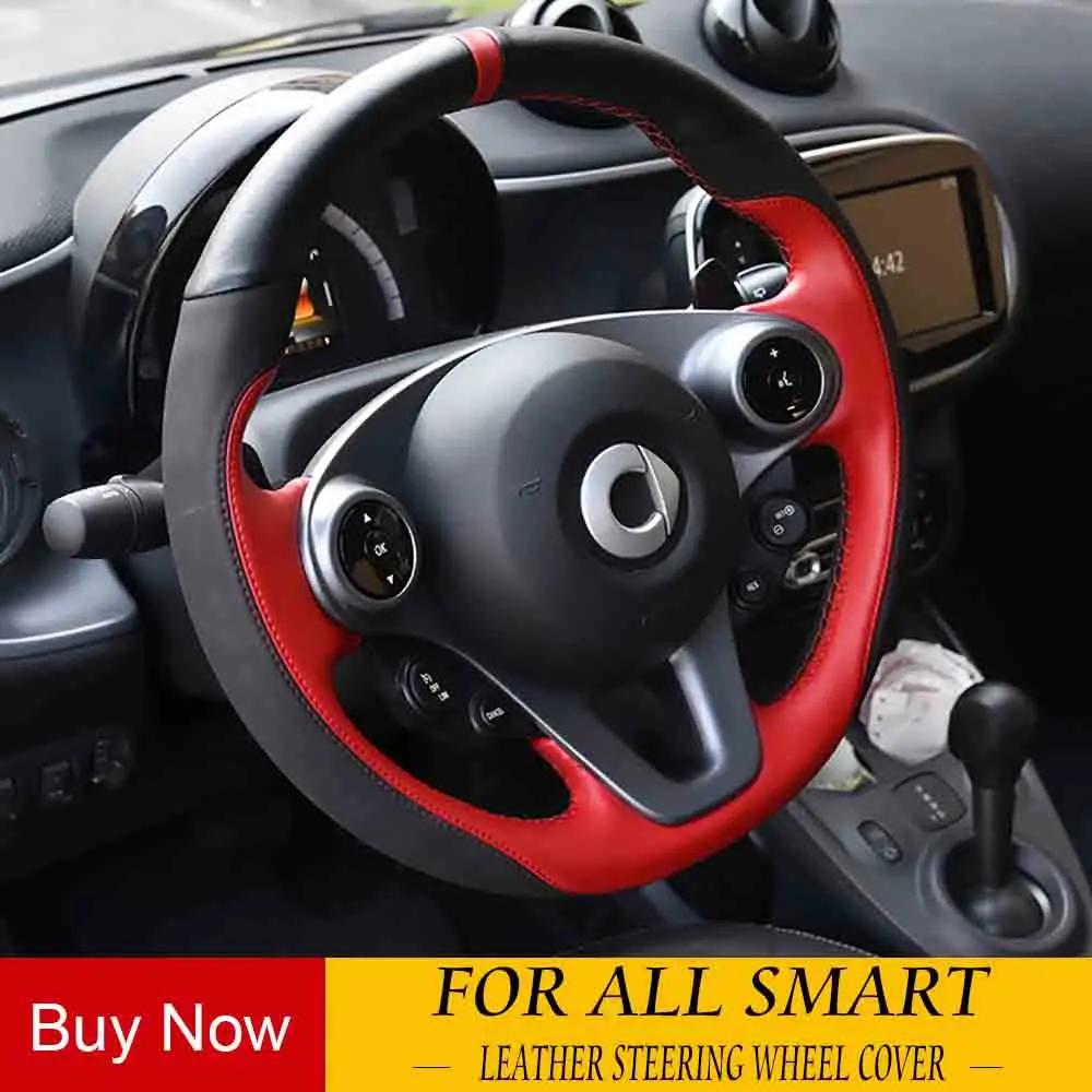 Чехол на руль DIY для smart 453 fortwo forfour чрезвычайно мягкая кожаная оплетка на рулевом колесе внутренних аксессуаров