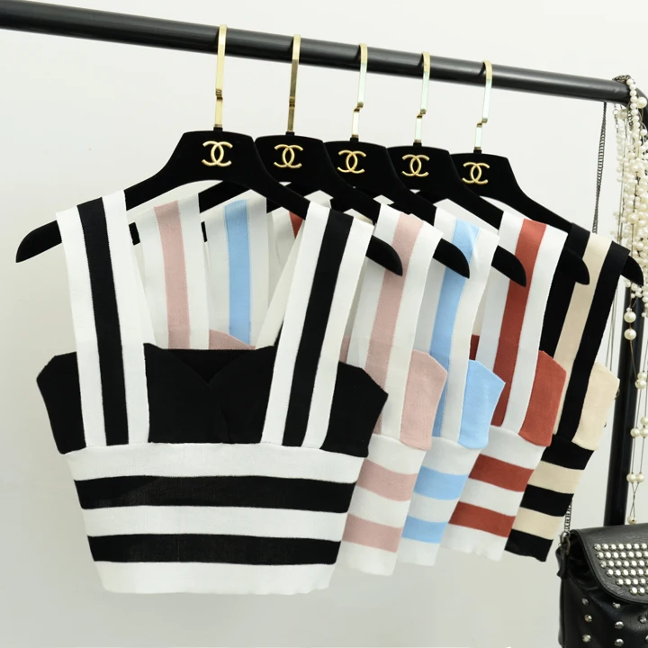 Женский короткий топ ALPHALMODA вязаный жилет повседневный блочного цвета на лето 2019 |