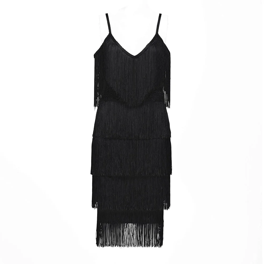 

Vestido Women Sexy V Neck Tassel Black Red Bandage Dress 2019 Elegant Club Party Dress Vestido