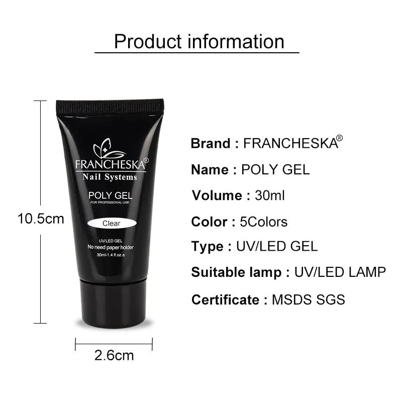 Francheska а так же 30 г полигель 5 цветов ногтей acryli Лаки для Удлинительный УФ гель