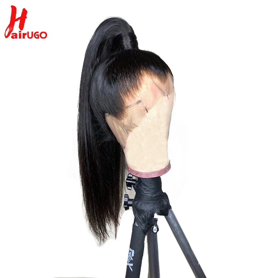 HairUGo 360, парики из натуральных волос на кружеве, прямые, предварительно выщипанные волосы, Детские волосы, 150% плотность, бразильские волосы Remy, парики для салона