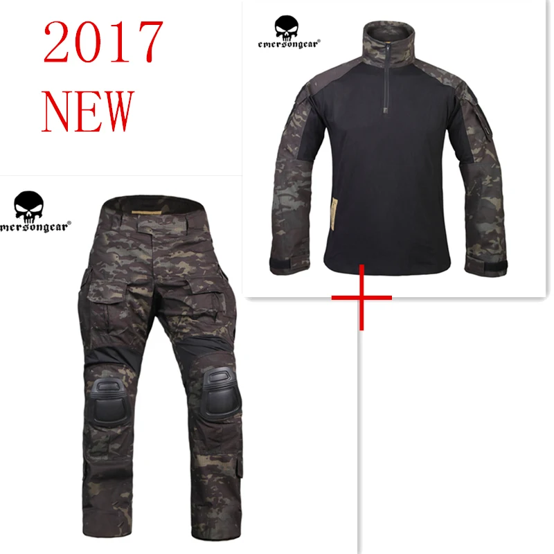 Мультикам черный Emerson G3 форменная рубашка и штаны с наколенники BDU Airsoft waregame охотничьи костюмы EM9256+ 7043 - Цвет: 2017NEW MCBK