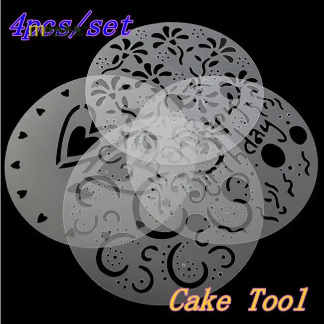 4 шт./лот круглая форма для распыления торта цветы сладкого сердца трафареты на