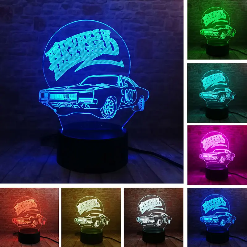 

Luminous The Dukes of Hazzard Car Model Toys 3D Nightlight Visual Illusion LED Colorful Light Glow in the Dark Action Figure