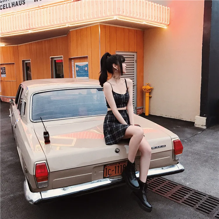 Ruibbit Лето Harajuku женские модные юбки милые черные белые клетчатые плиссированные юбки в стиле панк Высокая талия короткая женская юбка