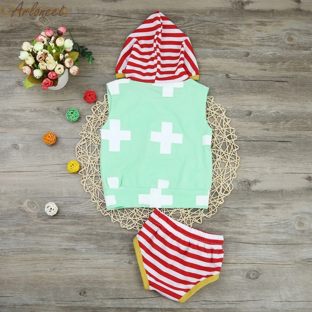 2017 FASHIONToddler Baby Hooded Boys Striped Print Tracksuit Tops +Shorts Pants Outfits Set oct | Детская одежда и обувь