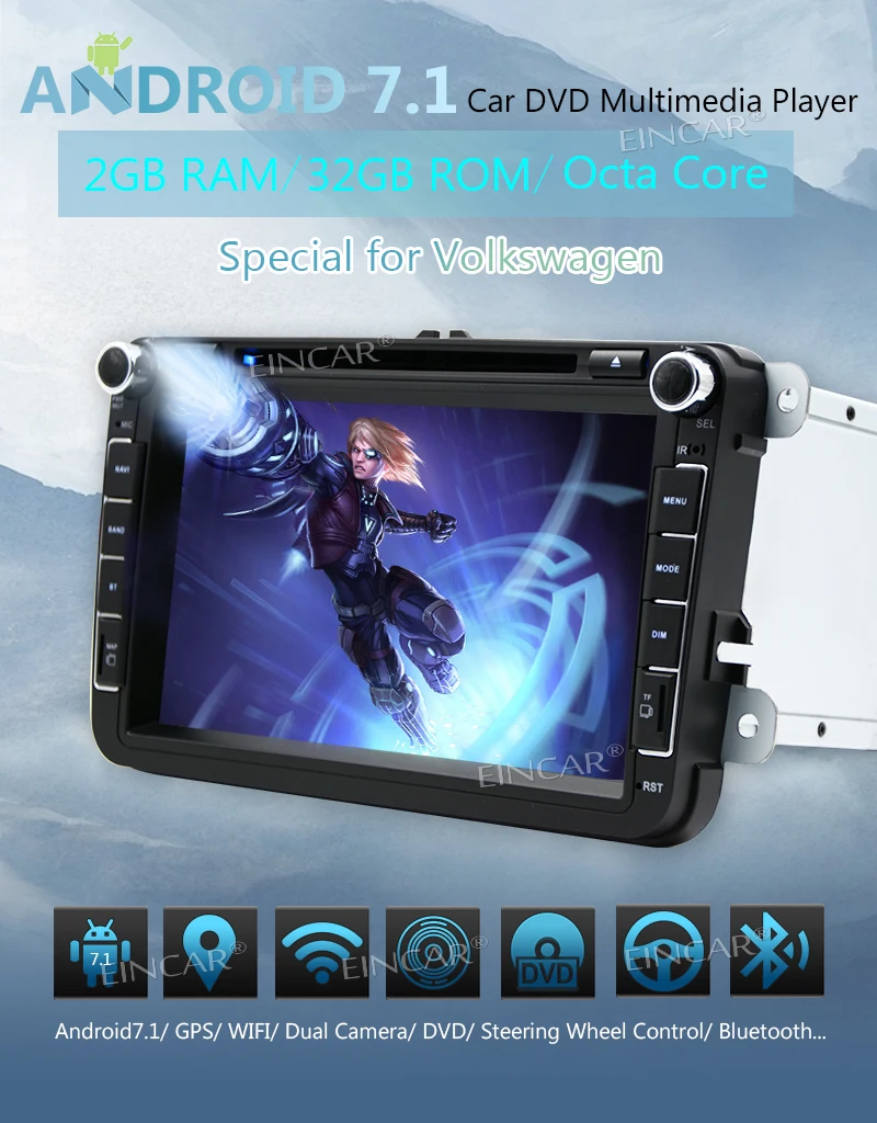 EinCar 8 ''Android 7 1 2 ГБ + 32 двойной 2Din стерео видео ресивер gps автомагнитолы DVD CD