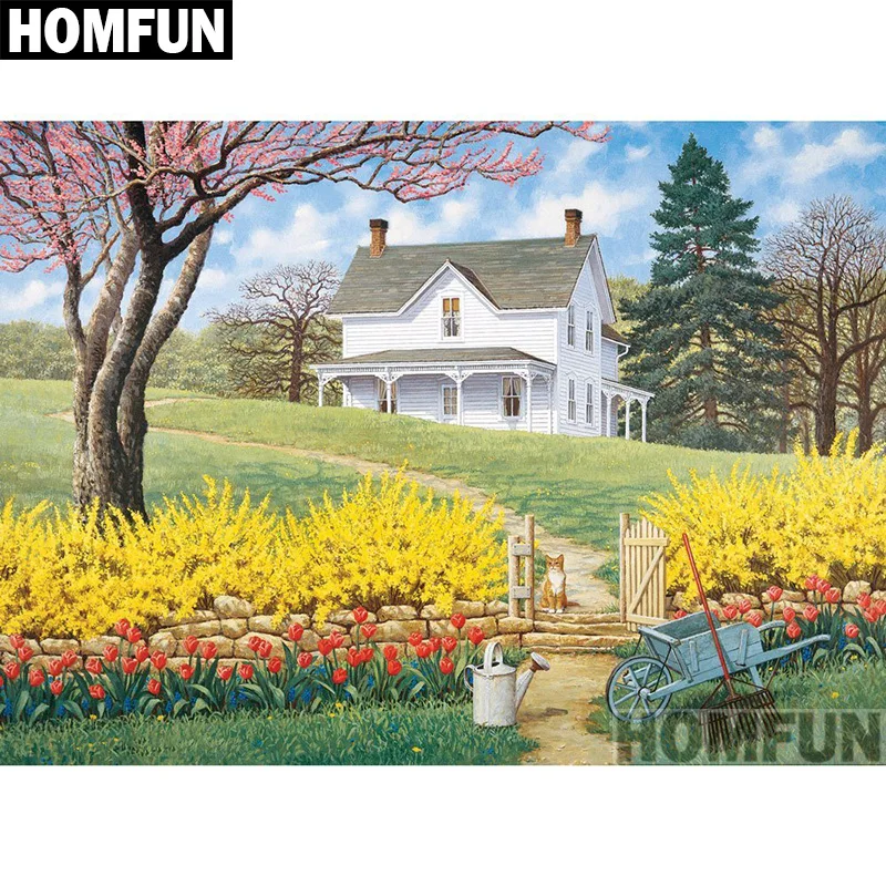 Алмазная живопись HOMFUN A00869 алмазная вышивка пружинный дом полностью
