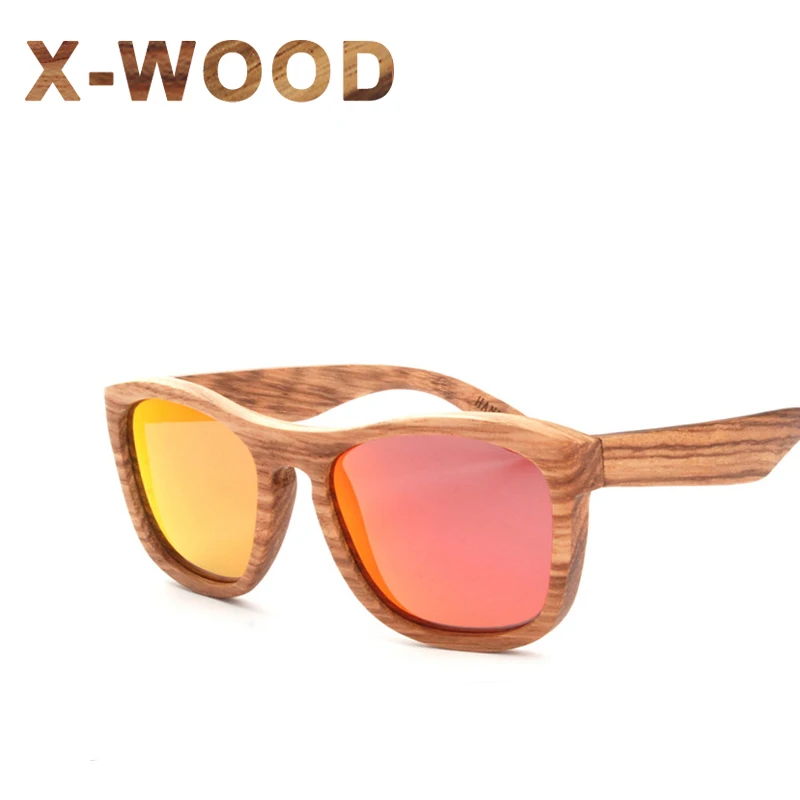 X-WOOD Big Fashion Zebra Wood Sunglasses Polarized Men Red Mirror Lens Driving Women Vintage Brand Designer Eyewear | Аксессуары для