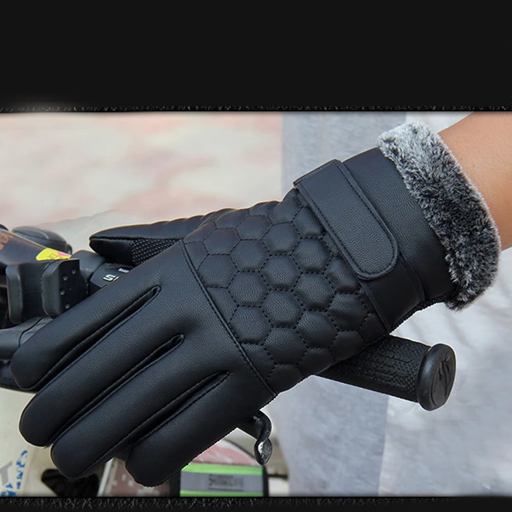 Men Sweat-proof Outdoor Breathable Plush Cuff Gloves PU Leather Retro Wear-resistant Thicken Anti-skid Winter Warm | Спорт и